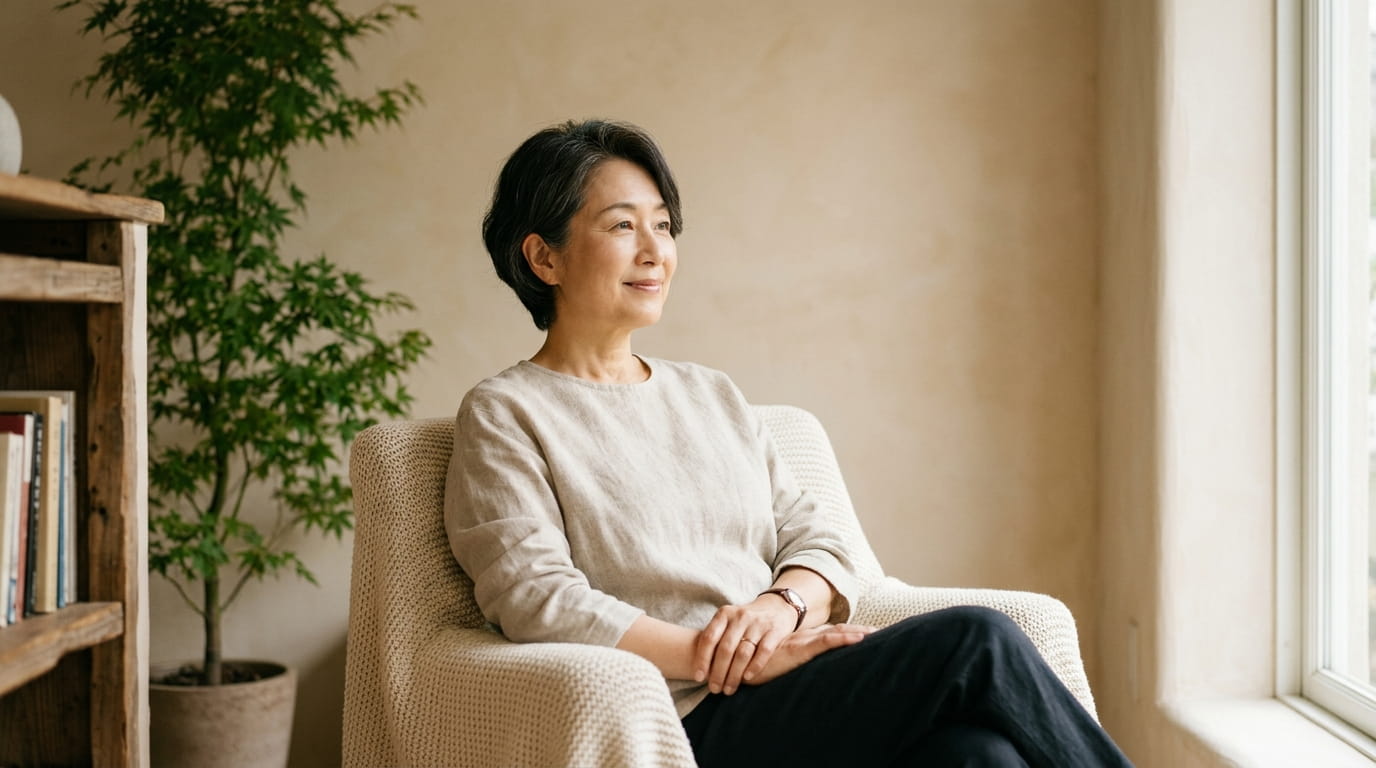 歩き出しの一歩目で足裏の痛みに顔をしかめる50代の日本人女性