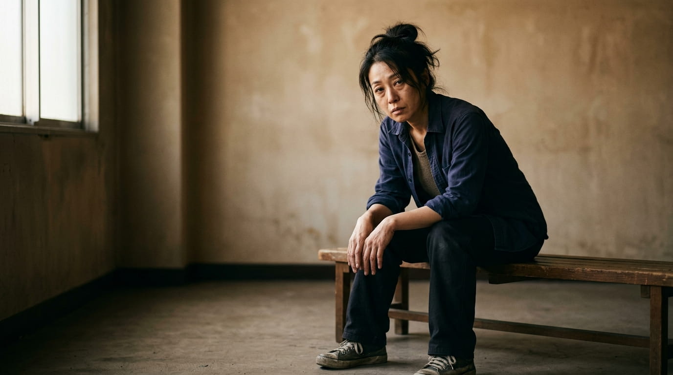 立ち仕事の疲れがたまり脚のだるさを感じている40代女性